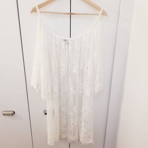 Forever 21 White Lace Swim Beach Cover up Shirt Blouse Off the Shoulder